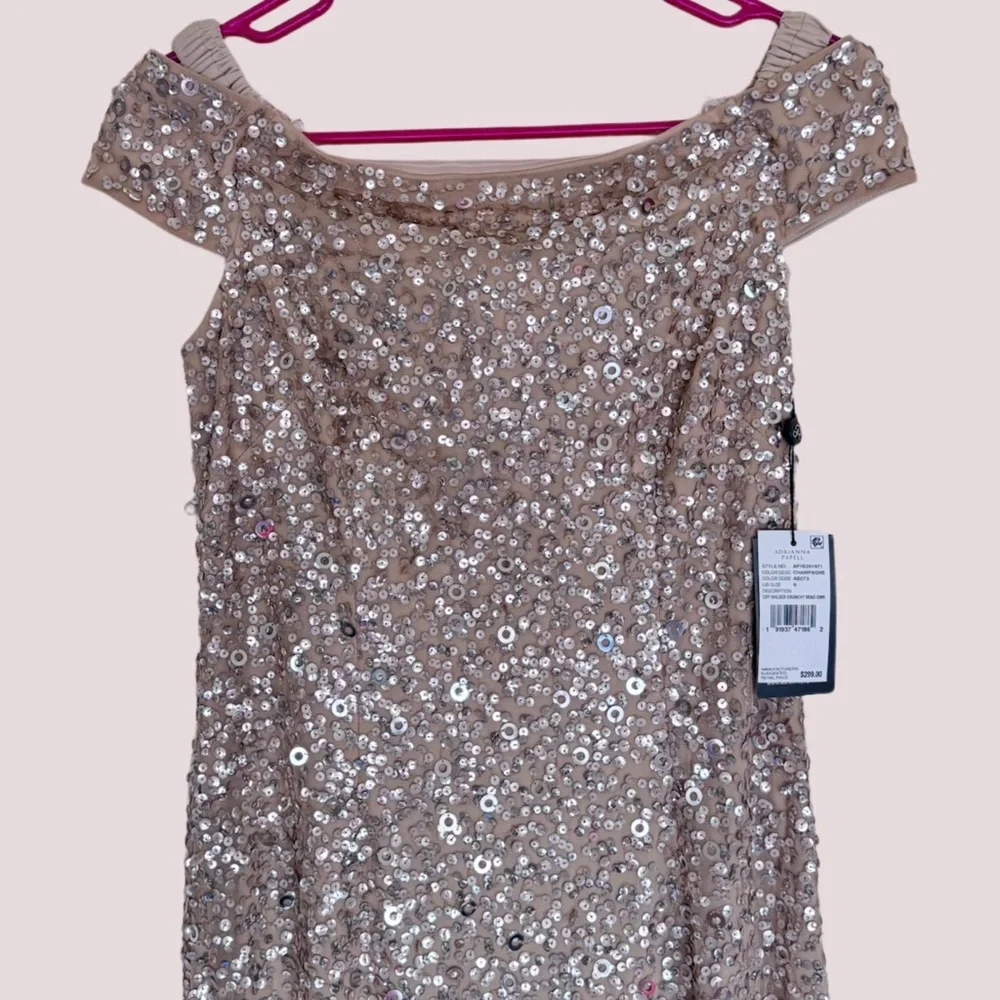 NWT Adrianna Papell Off The Shoulder Sequin Beaded Gown - 6 - Picture 5 of 6